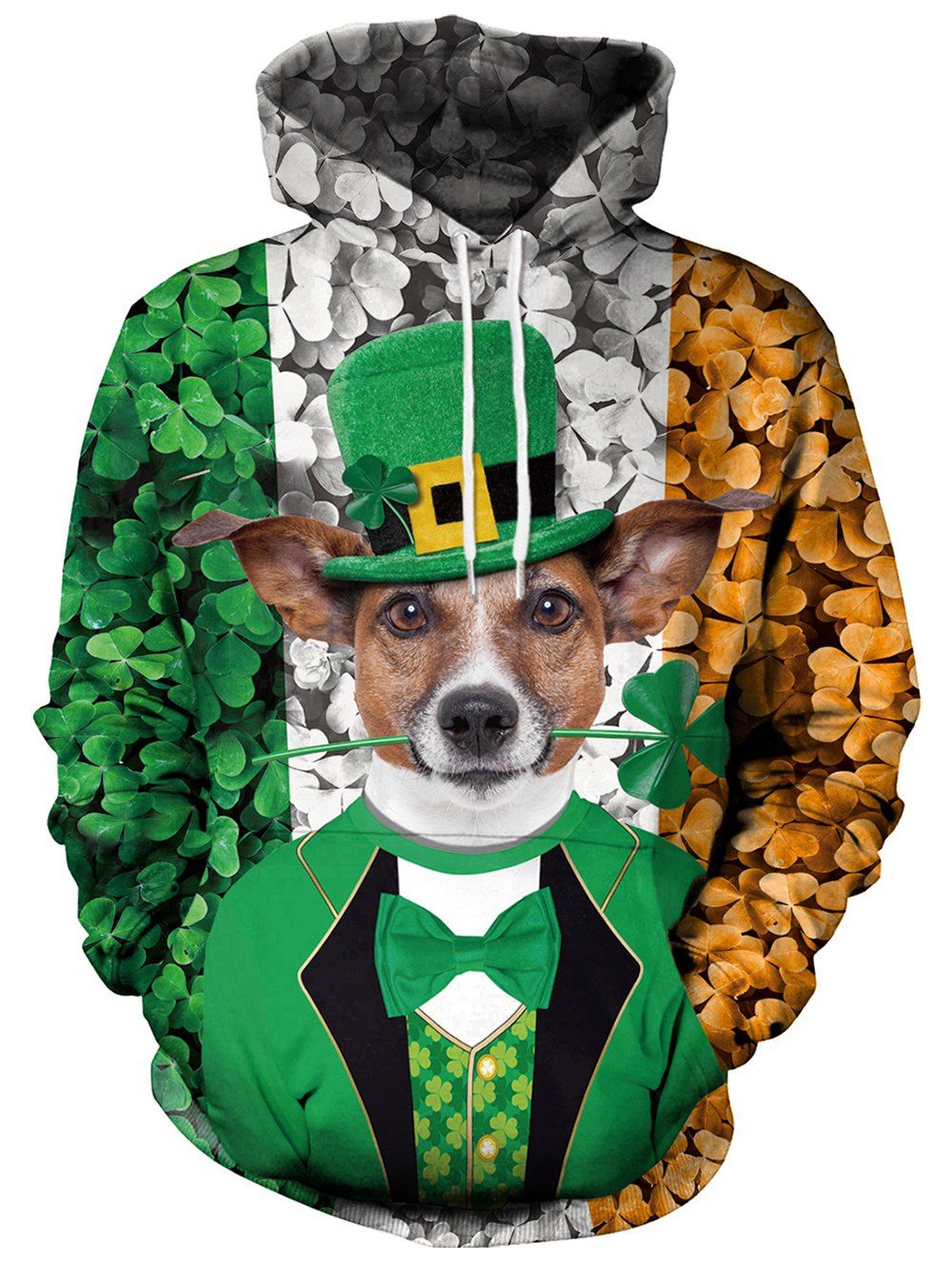 

3D Clover and Dog Printed Pullover Hoodie, Multi