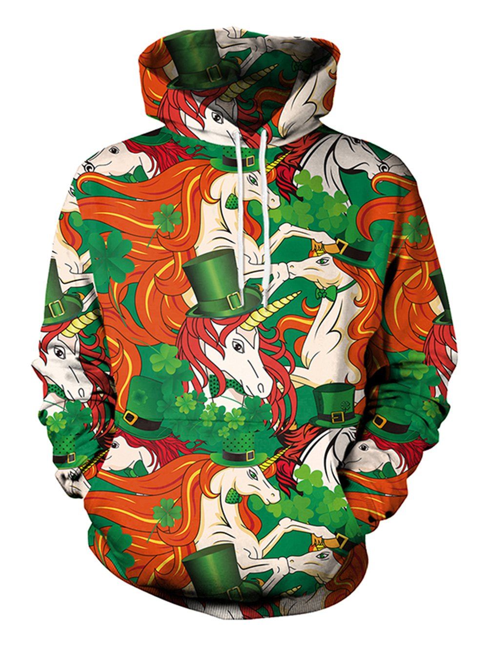 

3D Horses Print Pullover Hoodie, Multi