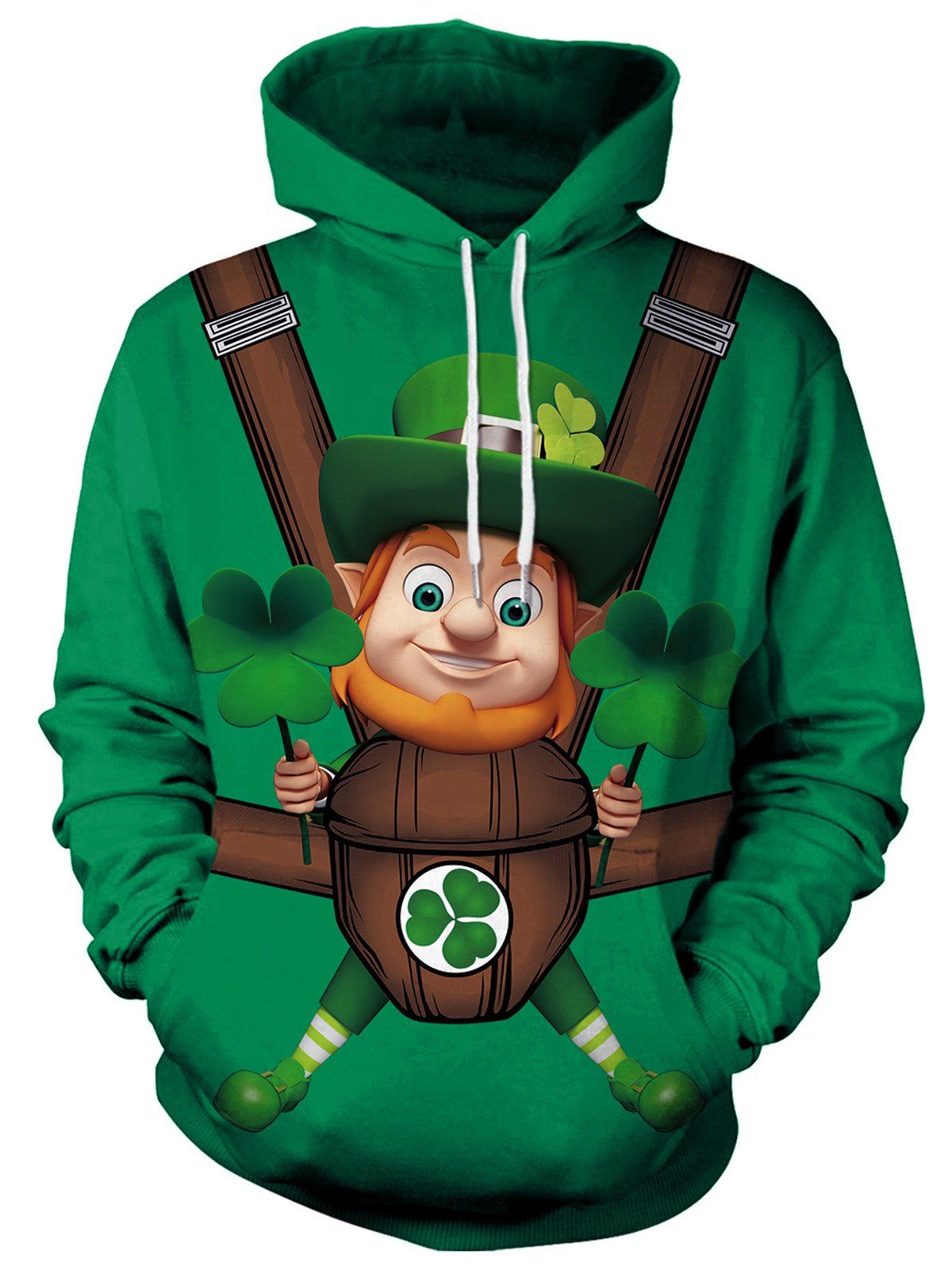 

3D Cartoon Printed Pullover Hoodie, Medium forest green