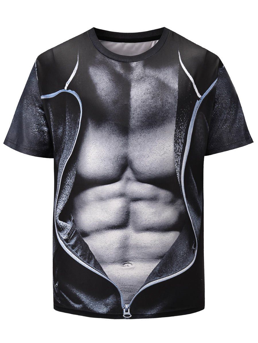 

3D Faux Jacket Muscle Print Short Sleeve T-shirt, Dark slate grey