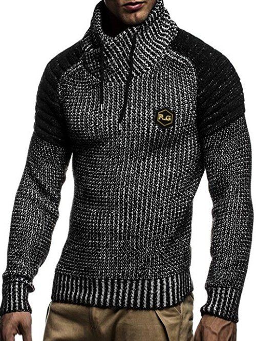 

Applique Drawstring Pullover Sweater, Dark gray