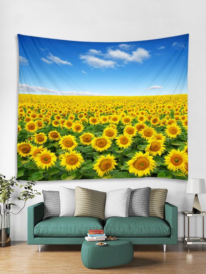 

Fine Day Sunflowers Print Tapestry Wall Hanging Art Decoration, Sky blue