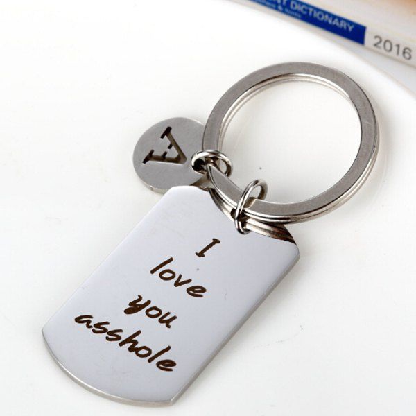 

I Love You Asshole Couple Humor Stainless Steel Keychain, Silver