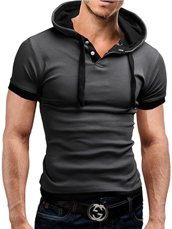 

Men's T-shirt Large Size Hooded Short-sleeved Stitching, Dark gray