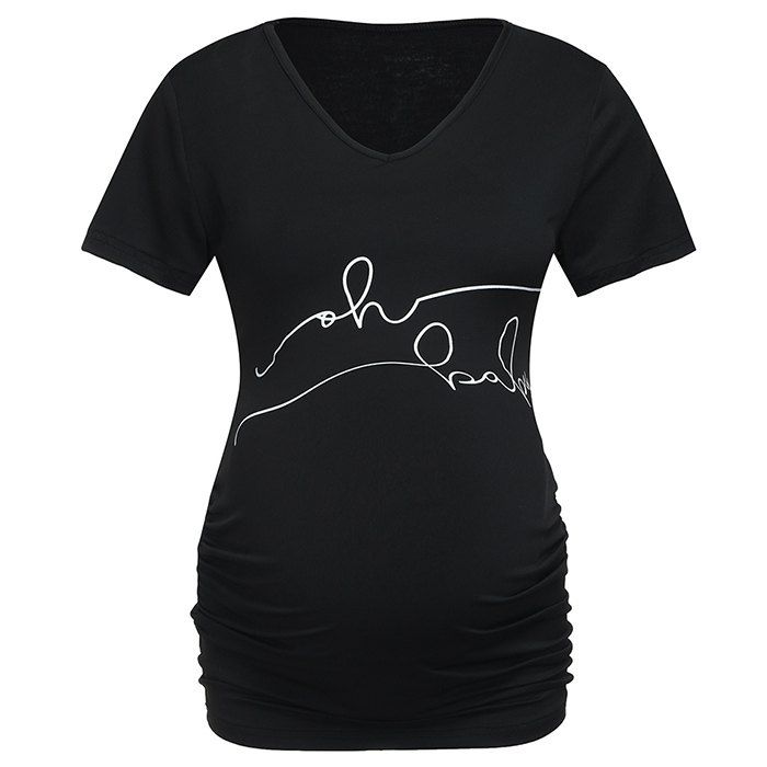 

V-neck Short-sleeved Fashion Comfortable Print Pregnant Women T-shirt, Black