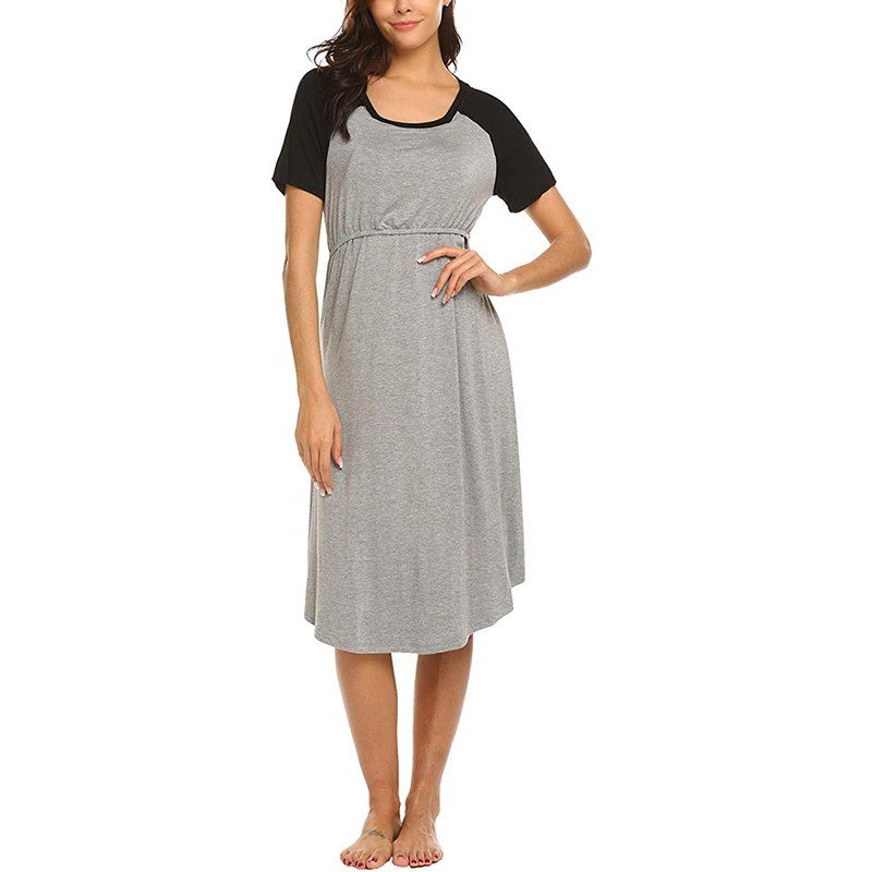 

C8926 Round Neck Short-sleeved Pregnant Women Breastfeeding Dress, Black