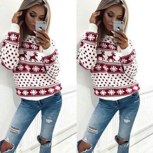 

Women Casual Long Sleeve Hoodie Sweatshirt Blouse Tops Hooded T-shirt Pullover Christmas Winter, Red