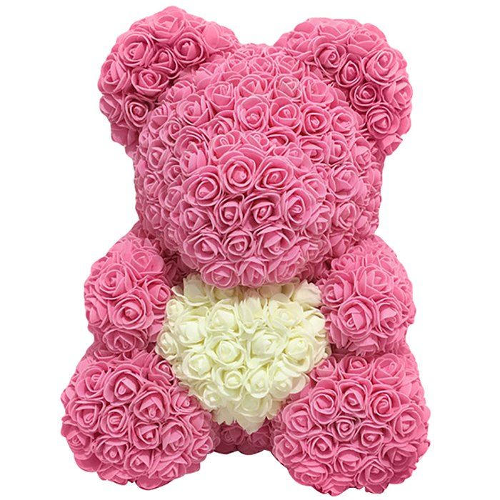 Love Flower Rose Bear Toy 40cm, Pink