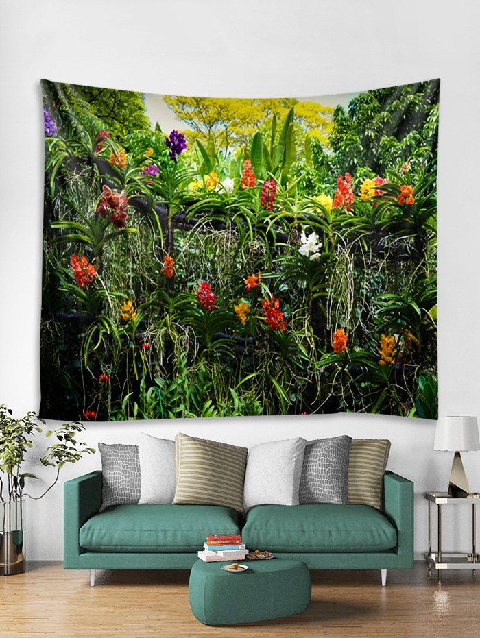 

Flowers and Tree Print Tapestry Wall Hanging Art Decoration, Medium spring green