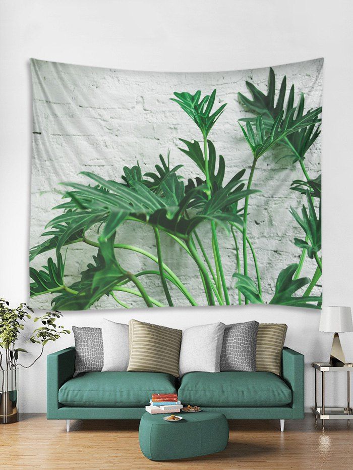 

Brick Wall Leaf Print Tapestry Wall Hanging Art Decoration, Medium spring green