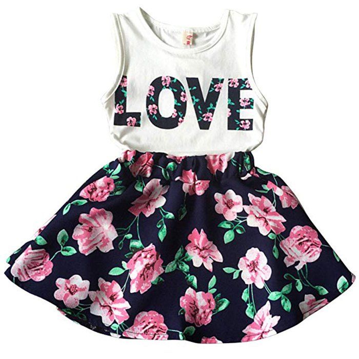 Korean Childrens Clothing Girls LOVE Letters Sleeveless Vests Skirt Twopiece