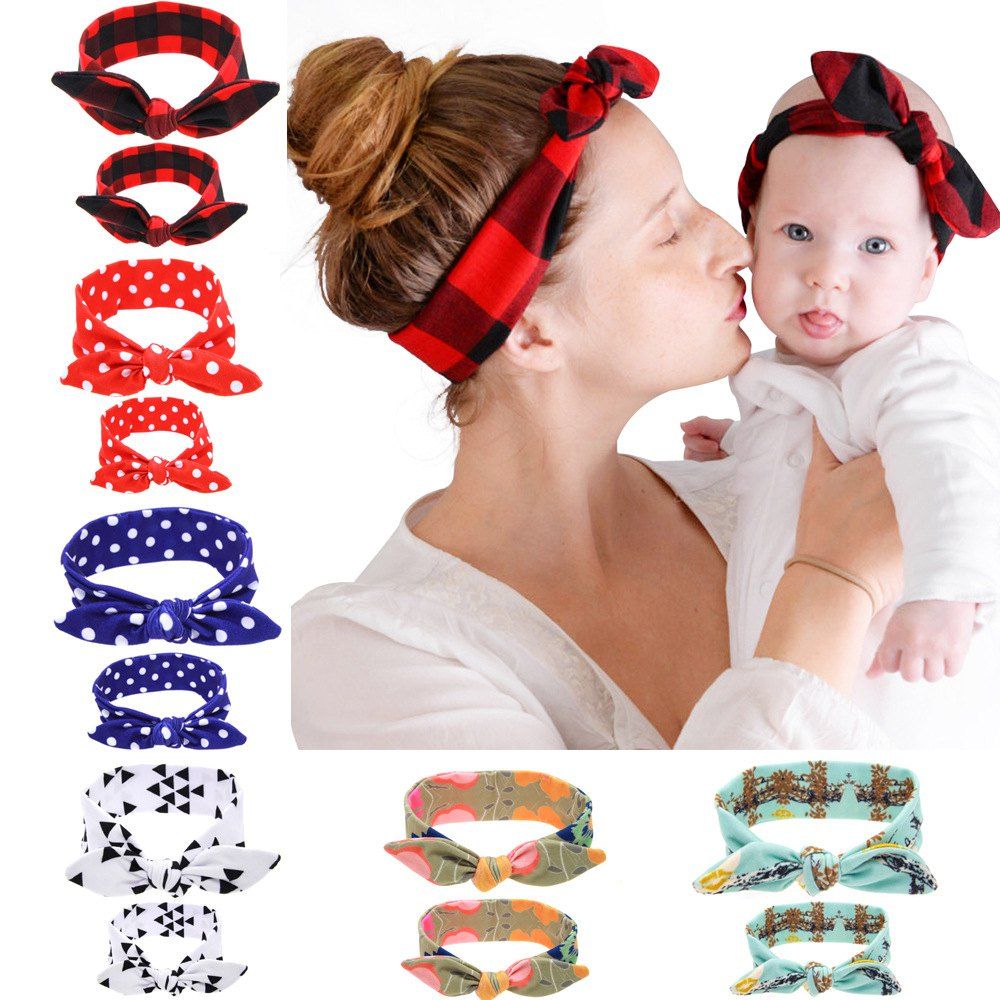 

KT048 Printed Parent-child Rabbit Ear Hair Band 2pcs, Multi-a
