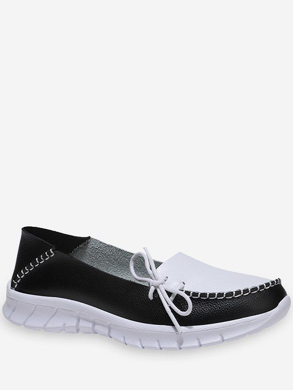 

Side Bow Two Tone Loafer Shoes, Black