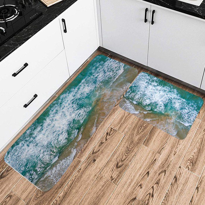 

Shanghaojupin Wave Flannel Material Non-slip Floor Mat, Blue hosta