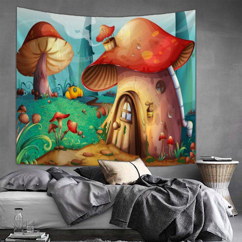 

Shanghaojupin Cute Mushroom House Cartoon Tapestry, Multi-a