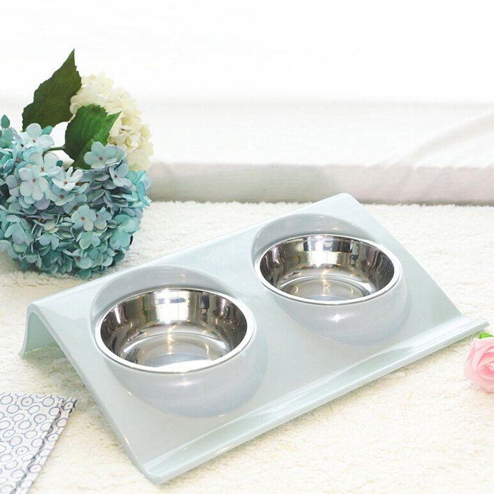 

HanHanLeYuan Stainless Steel Food Double Bowl for Feeding Pet, Alice blue