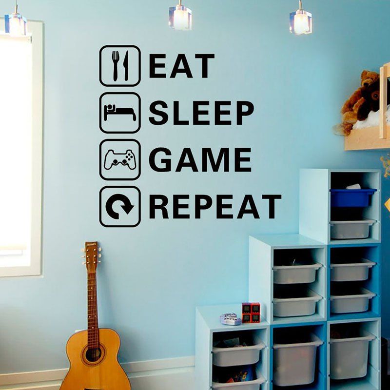 

DX029 Eat Sleep Game Design Wall Sticker for Children Room, Black