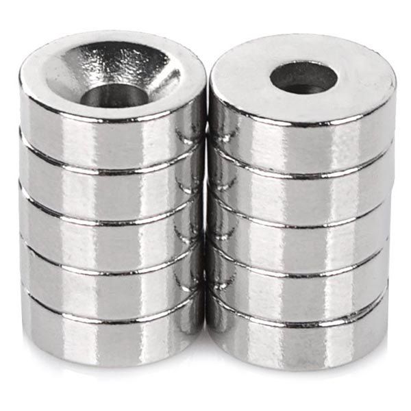 

N35 NdFeB Round Single Hole Strong Magnet 10PCS, Silver