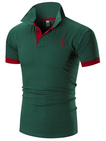 

Man Casual T-shirt Deer Print Turn-down Collar, Black