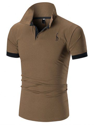 

Man Casual T-shirt Deer Print Turn-down Collar, Red wine