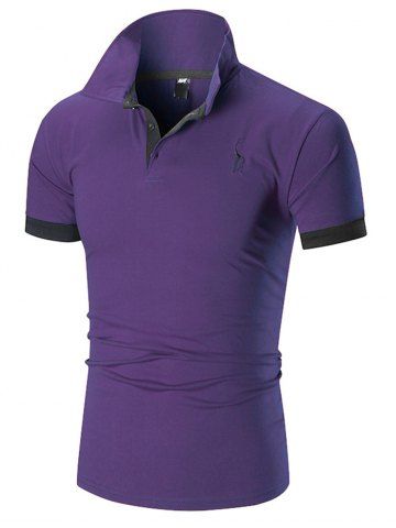 

Man Casual T-shirt Deer Print Turn-down Collar, Deep green