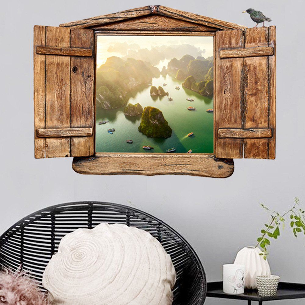 Km234 Personality Creative Simulation 3d Landscape Scenery False Window Wall Stickers