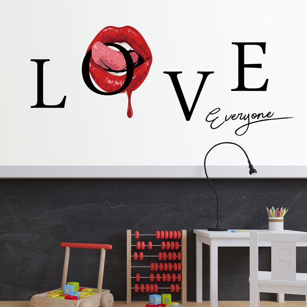 

Y1591 Creative Love Red Lips English Wall Sticker, Multi