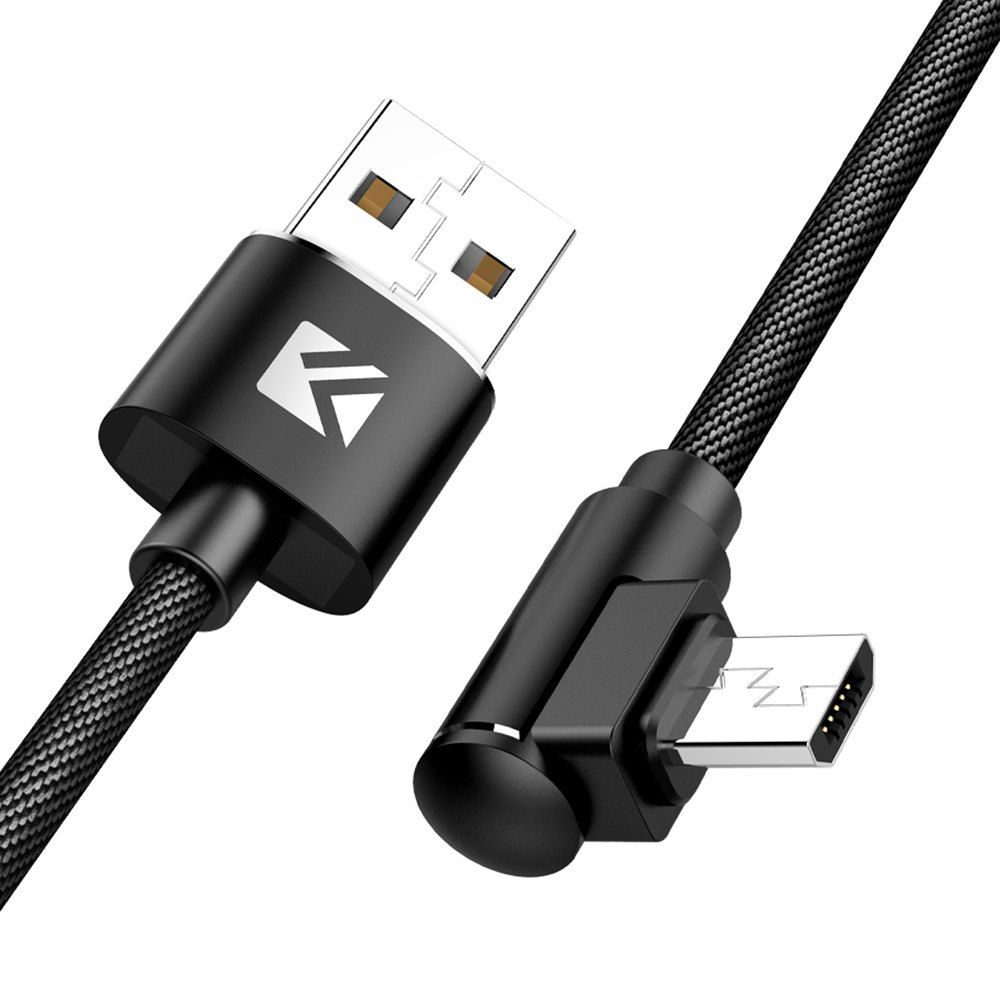 

Floveme 90 Degree Elbow Quick Charging Micro USB 1m Data Cable, Black