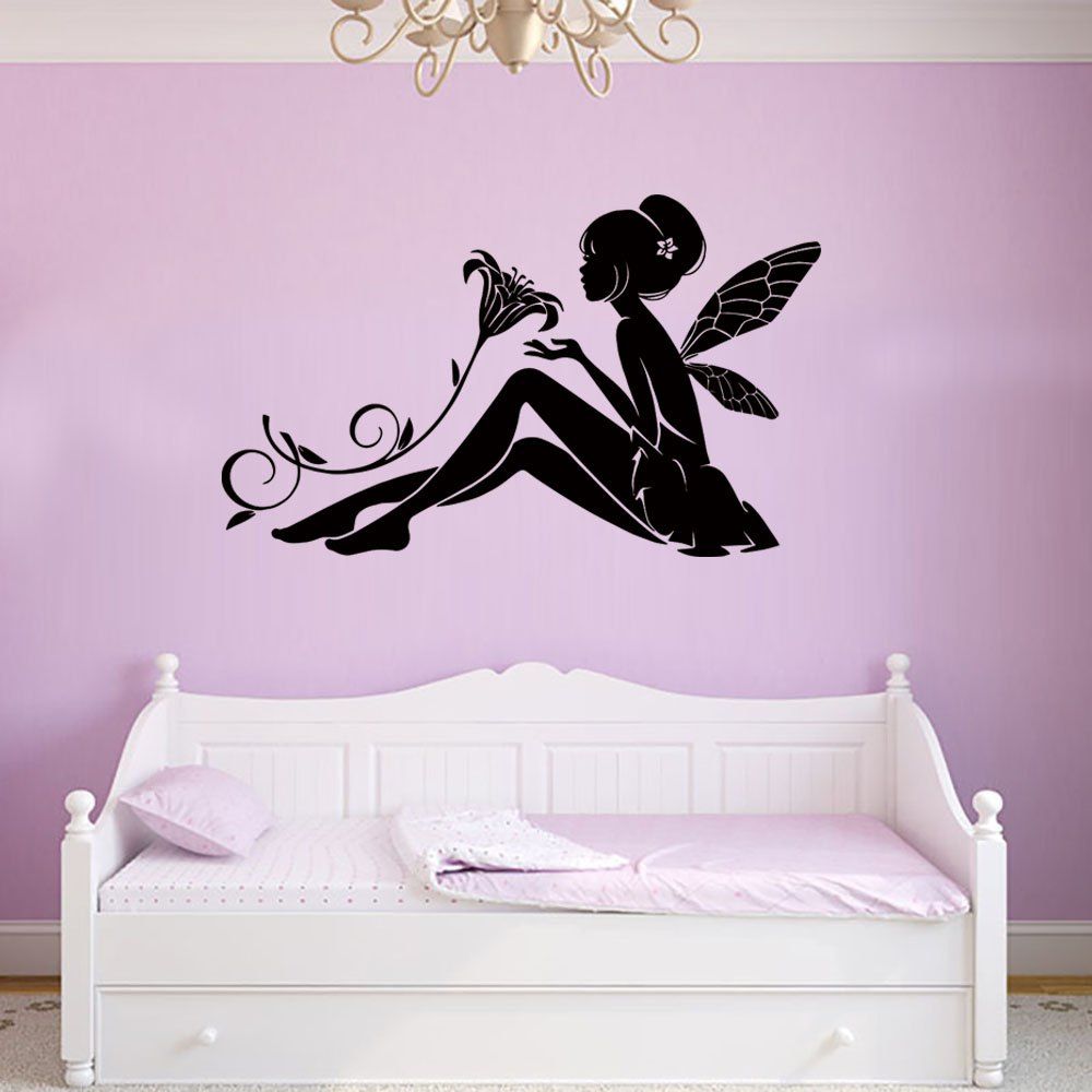 

DX063 Fashion Creative Flower Fairy Lily Wall Sticker, Black