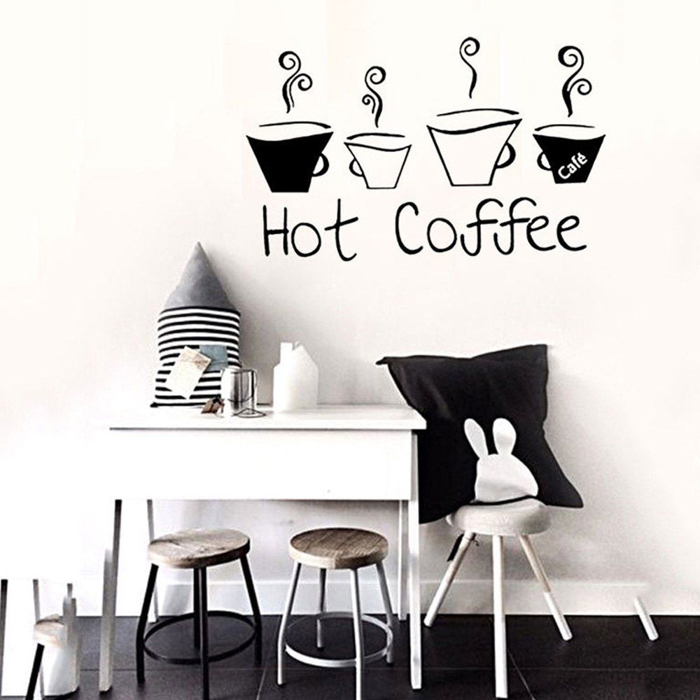 

33003 Hot Coffee Personality English Living Room Restaurant Coffee Cup Decoration Wall Stickers, Black