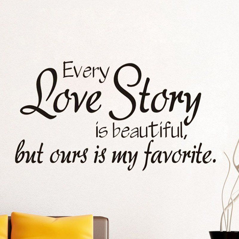 

33002 Every Love Story Personality English Living Room Bedroom Decorative Wall Stickers, Black