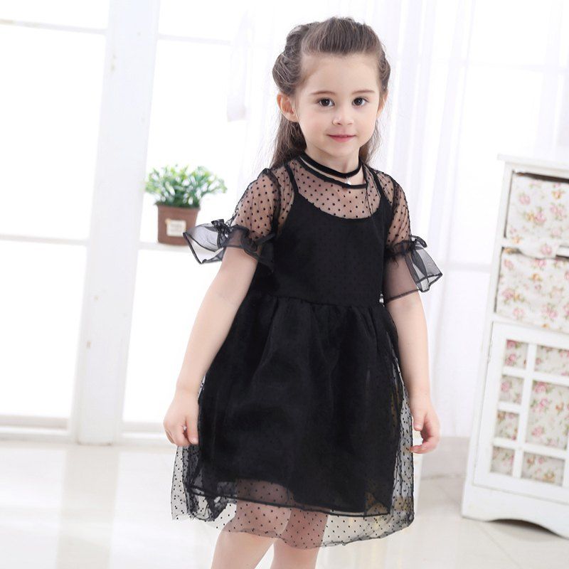 

Girls' Dress Mesh Polka Dot, Black