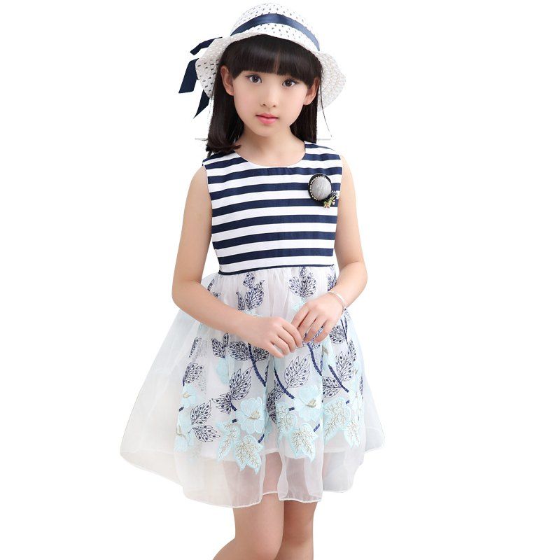 

221 Girls Embroidered Flower Dress with Hat, Aquamarine