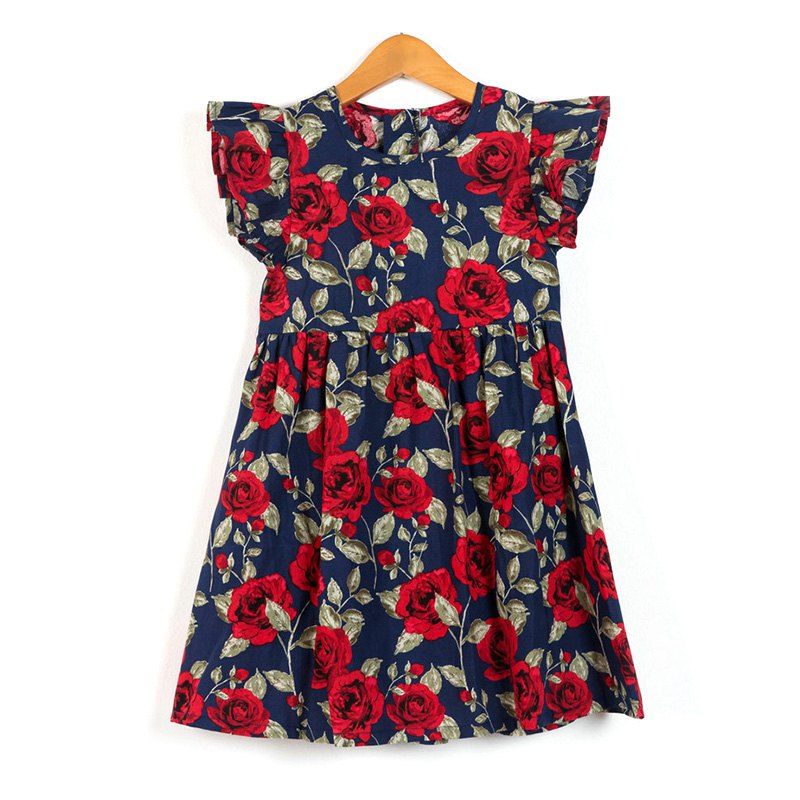 

WD6519 Children's Printed Cotton Short-sleeved Princess Dress, Multi-a