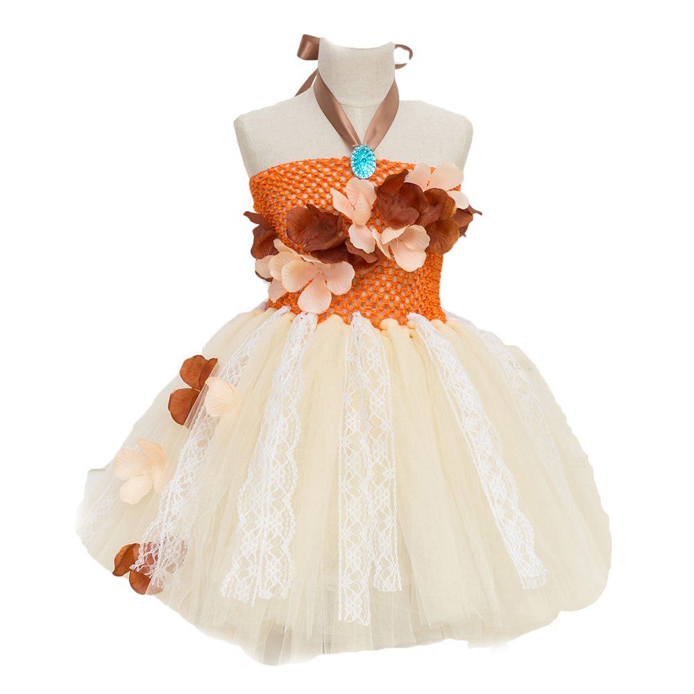 

Girls Creative Orange Sleeveless Sling Mesh Dress, Multi-a