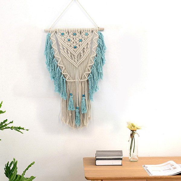 

Fringed Woven Home Decor Tapestry, Blue