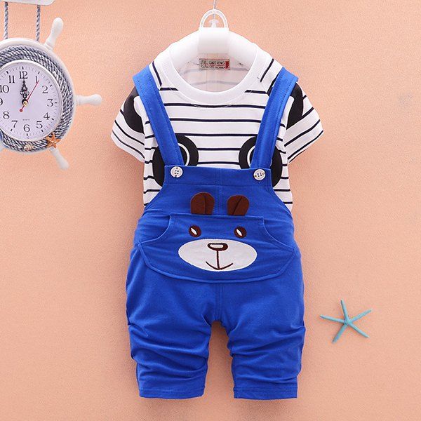 

Striped Panda Short-sleeved Overalls Children Sports Suit, Dodger blue