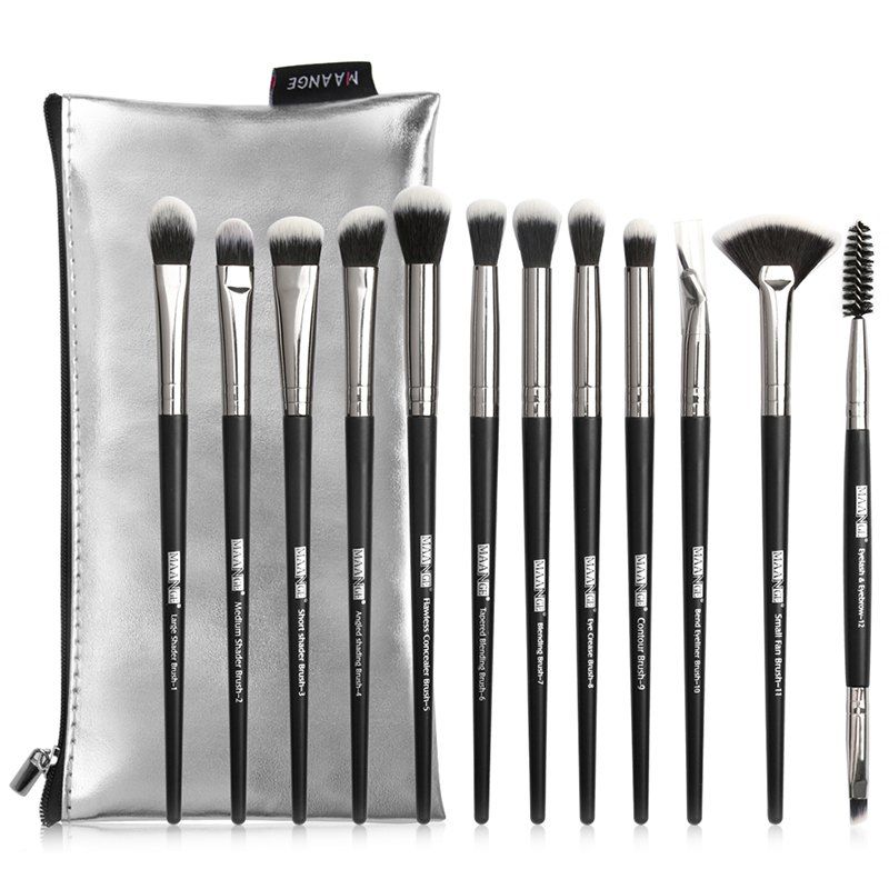 

MAANGE MAG5729sb Makeup Brush with Storage Bag 12pcs, Silver