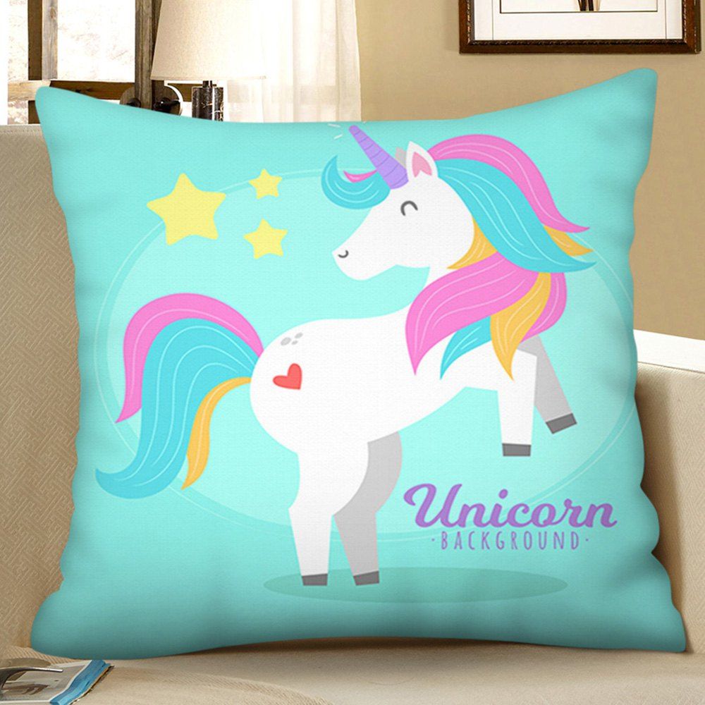 

Cute Digital Print Unicorn Sofa Cushion Pillow Case, Aquamarine