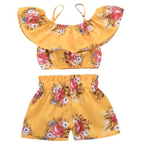 

TDE1717 Girl Sweet Cotton Ruffled Set, Bee yellow