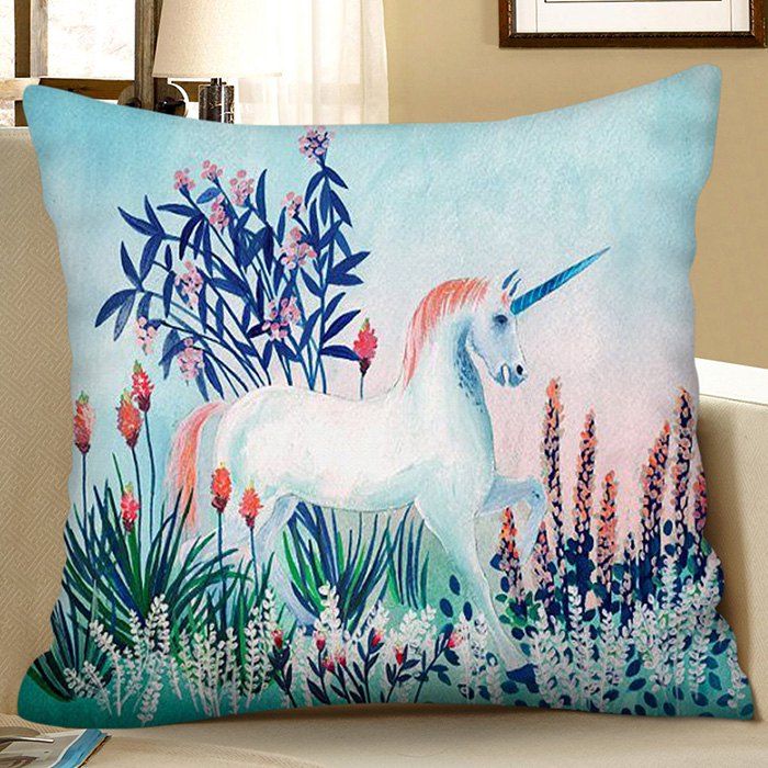 

Digital Print Unicorn Square Sofa Cushion Pillow Case, Sky blue