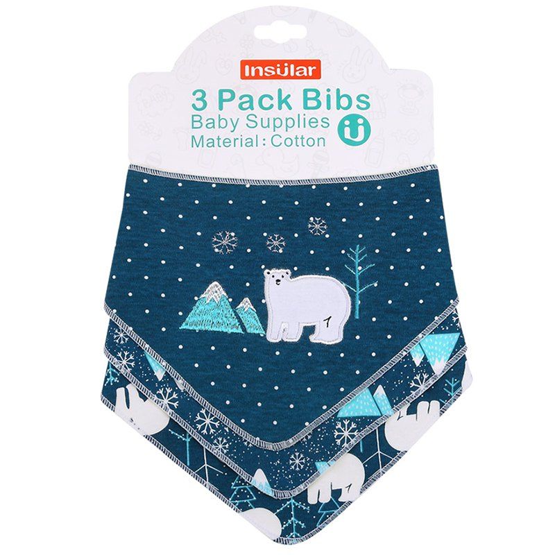 

INSULAR SU1006 Baby Cotton Triangle Saliva Towel 3pcs, Multi-k