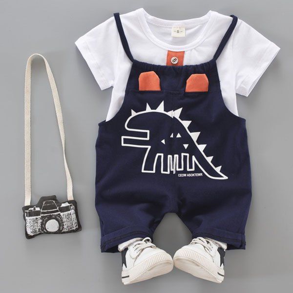

Male Baby Summer Cotton Dinosaur Pattern Bib Set, Brown sugar