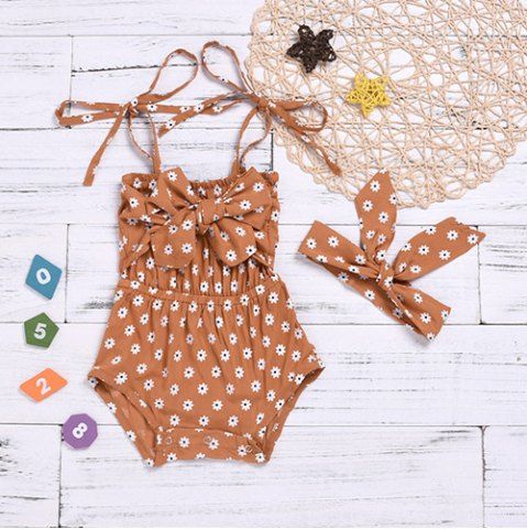 

A08 Girl Fashion Suspenders Scarf Infant Clothing Set, Tiger orange