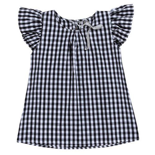 

XIN001 Ruffled Sleeve Plaid Dress, Jet black