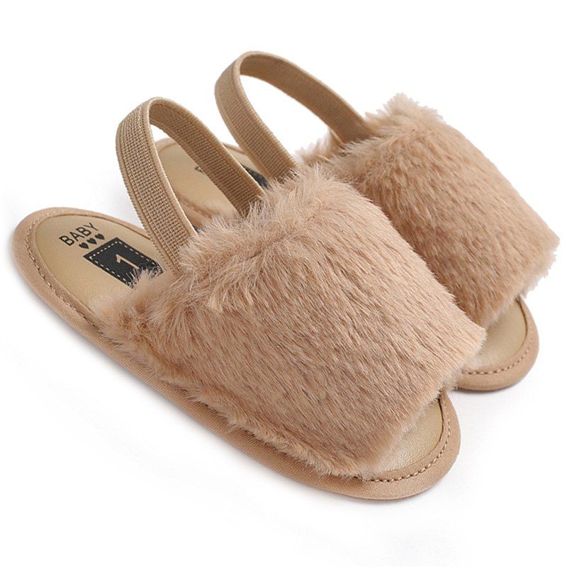 

C - 493 Summer 0 - 1 Year Old Girl Furry Sandals Silicone Non-slip Baby Toddler Shoes, Brown