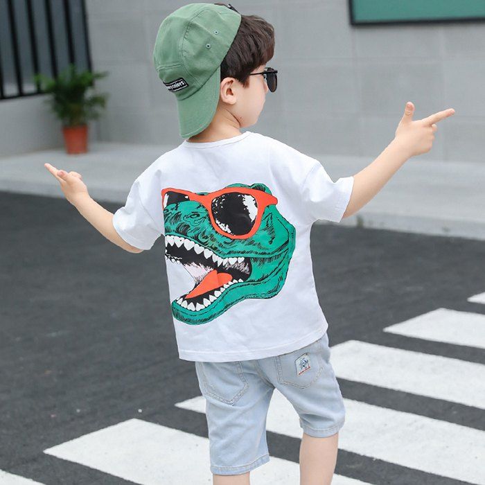 

YQ74 - 2H Summer Boy Fashion Short Sleeve Dinosaur Head Pattern T-shirt, White