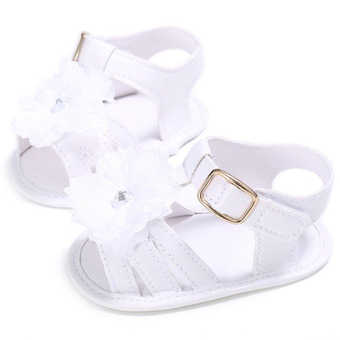

912 Baby Casual Soft Sole Girls Flower Decoration Anti-slip Toddler Shoes for 0 - 1 Years Old, White
