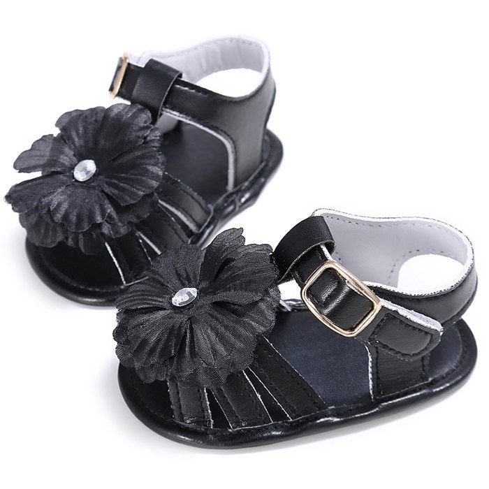 

912 Baby Casual Soft Sole Girls Flower Decoration Anti-slip Toddler Shoes for 0 - 1 Years Old, Black