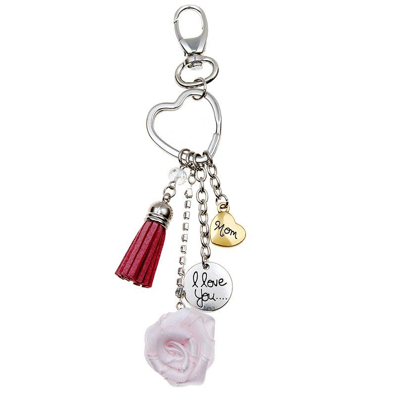 

3D Special Simulation Model Love Heart Shaped Rose Key Chain Mother Gift Keyring, Silver